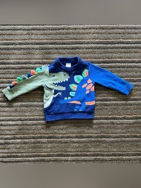Gymboree Toddler Blue Dinosaur Knit Sweater with Green and Orange Accents